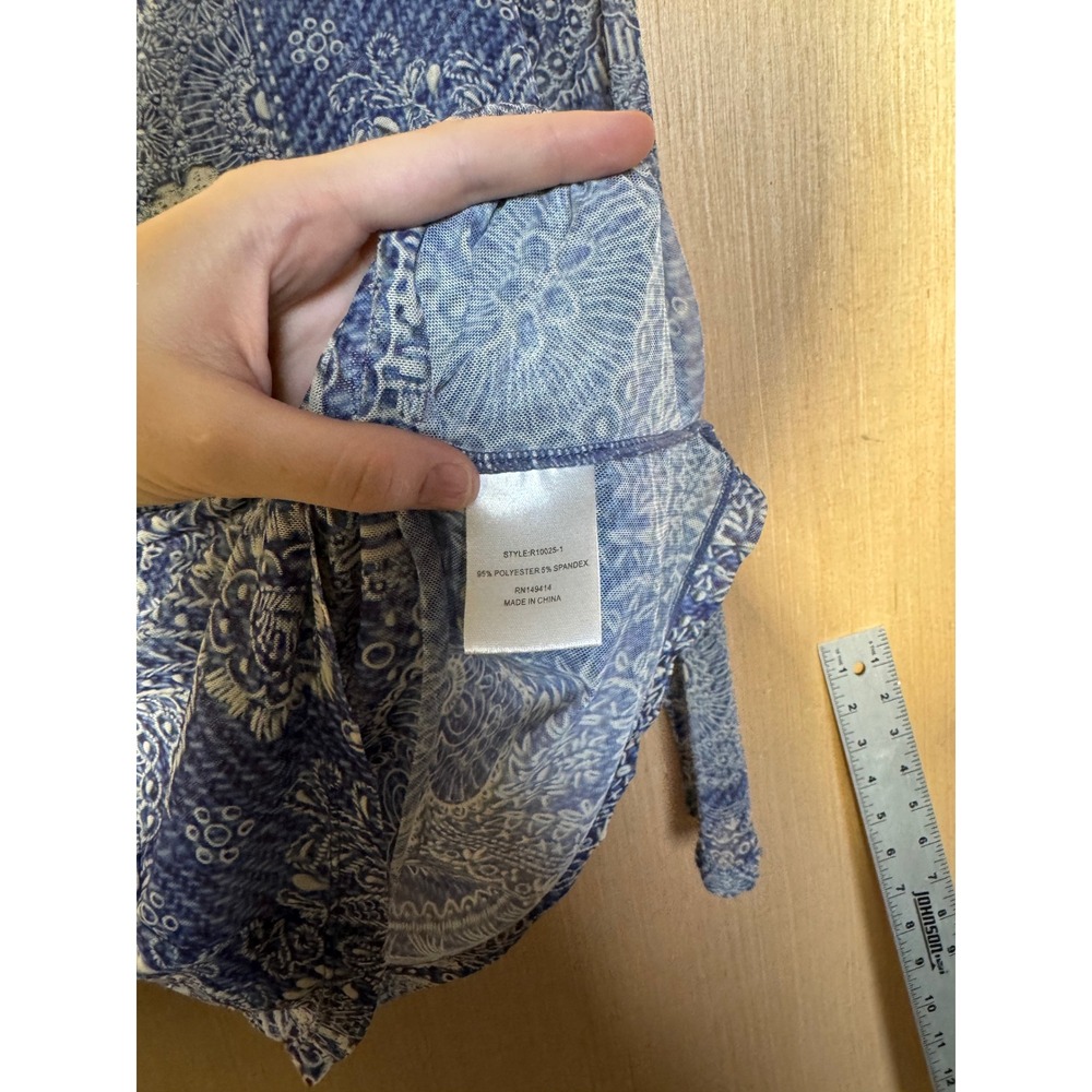 Jade by Johnny Was Blue White Floral Paisley Mesh Long Sleeve Top Large R10025-1 - Picture 4 of 7